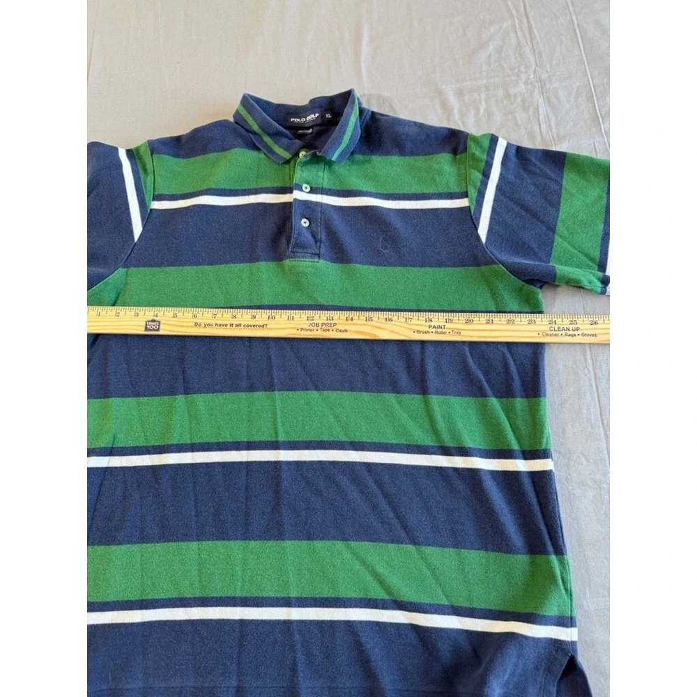 Polo Golf Ralph‎ Lauren Shirt XL Mens Short Sleeve Cotton Wide Strips Blue Green
